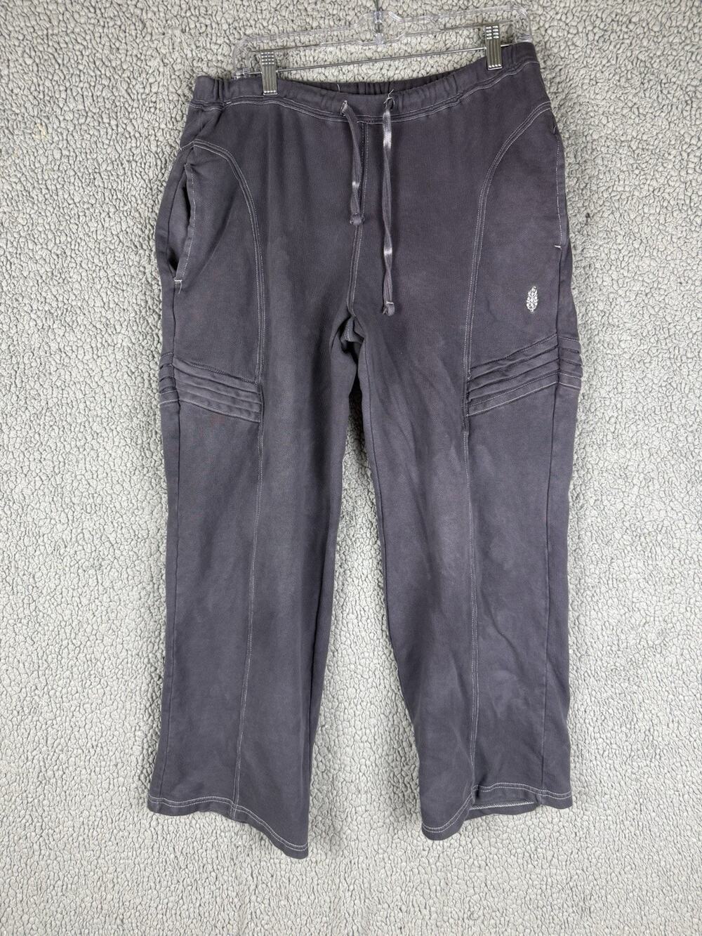 Free People Movement Women’s Gray Moto Sweatpants Wide Leg Draw String Small